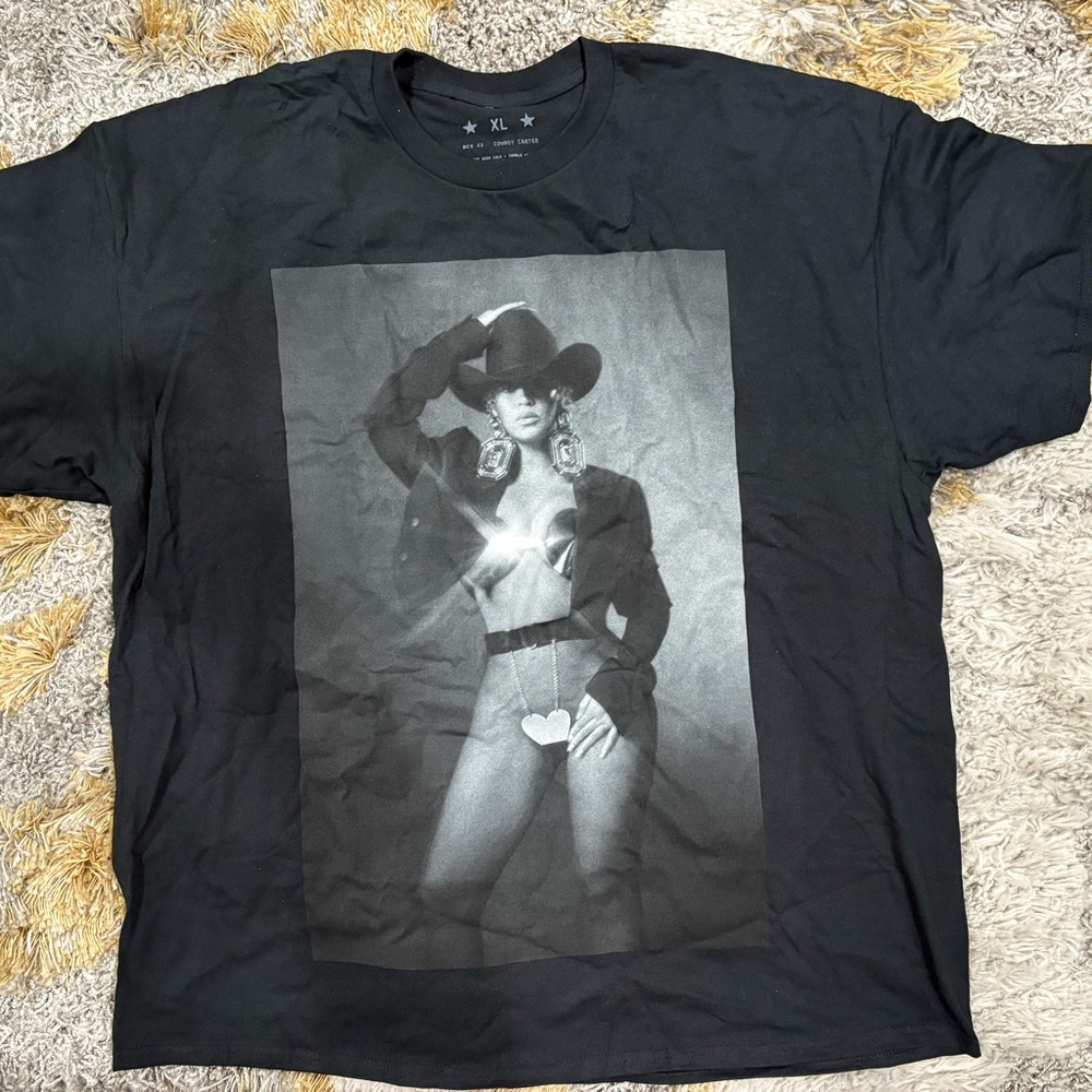 Black Graphic T-Shirt with Cowboy Print